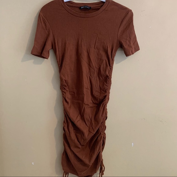 Zara Ruched T-shirt Dress in Brown - Picture 2 of 3